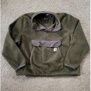Carhartt Mens Relaxed Sherpa Army Green Fleece 1/4 Snap LS PO Jacket!(2XL)OJ4991
